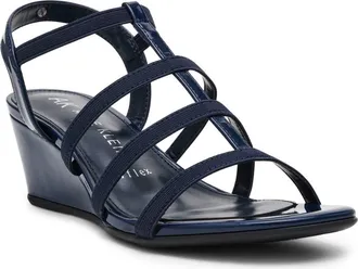 Anne Klein Bijou Strappy Wedge Sandal in Navy Patent at Nordstrom Rack, Size 5.5