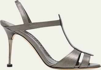 Manolo Blahnik 70mm Retaux Metallic Leather Sandals