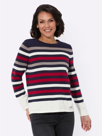 Casual Looks Strickpullover CASUAL LOOKS Pullover, Damen, Gr. 38, bunt (marine, rot, geringelt), 100% Baumwolle, gemustert, gestreift, mehrfarbig, Pullover Strickp