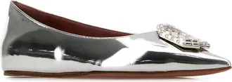 Amina Muaddi Womens Camelia Flat Silver Leather