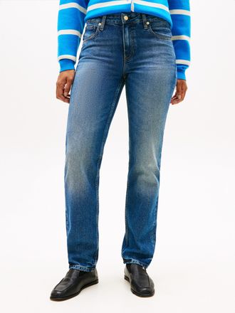 Tommy Hilfiger Straight-Jeans TOMMY HILFIGER DNM CLASSIC STRAIGHT RW, Damen, Gr. 30, L&auml;nge 30, glow, Denim/Jeans, Obermaterial: 100% Baumwolle, Abriebeffekte, straig