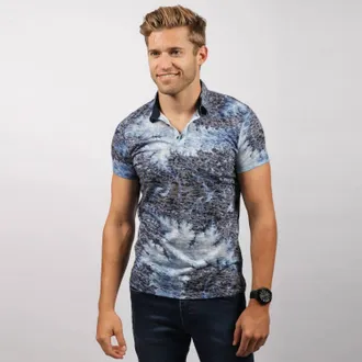 Eight Sixty Print Polo Shirt In Navy Blue