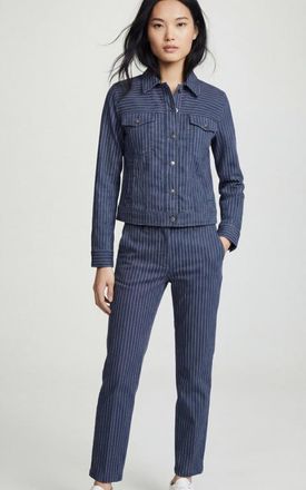 Anatomie Dynamic Dina Striped Ultralight Tapered Ankle Pant in Pinstriped True Blue/white at Nordstrom, Size Large