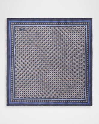 Eton Men & apos;s Medallion Double-Print Silk Pocket Square