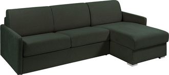 Vente-Unique Sof&aacute; cama rinconera reversible de tela color verde pino - Cama de 140 cm - Colch&oacute;n de 18 cm - CALIFE