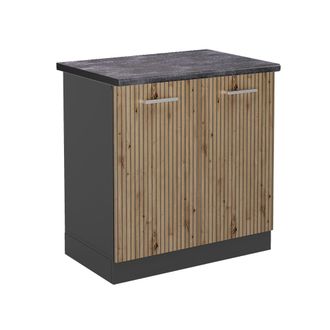 Vicco Armario Bajo Para Fregadero R-line, Roble Artesanal, 80 Cm, Et Antracita, Vicco