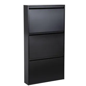 Sweeek Industrial Metal Shoe Cabinet with 3 Drawers, Kentucky, Black, 65.5x15.2x123 cm