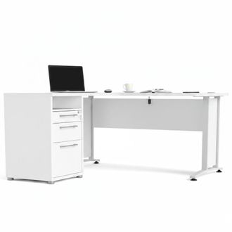 Dmora Dmora - Escritorio Alfango, Escritorio Multiusos, Mesa De Oficina Para Pc, El Plan De Trabajo, 159x151 H75 Cm, Blanco