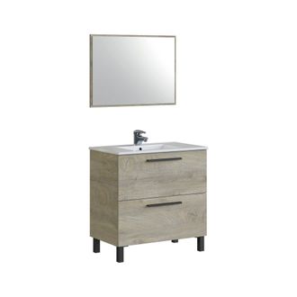Dmora Armario Bajo Fregadero Douna, Mueble De Ba&ntilde;o De 2 Cajones, Mueble Colgante Con Espejo, Lavabo No Incluido, 80x45h80 Cm, Roble - Dmora