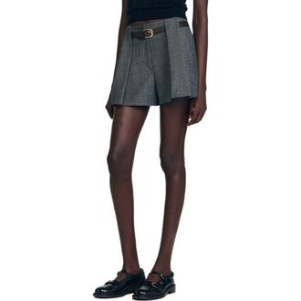 Sandro Pleated shorts with belt in Light Grey at Nordstrom, Size 40 Eu