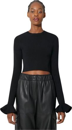 J.W.Anderson Cropped Top met Ruches bij de Manchetten - Dames - Ronde hals truien - Zwart - XS - Polyester - Truien & Vesten