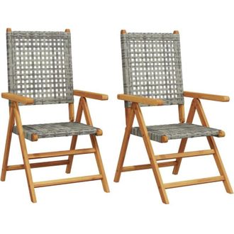 vidaXL Vidaxl - Sillas De Jard&iacute;n 2 Uds Madera Maciza De Acacia Rat&aacute;n Pe Gris