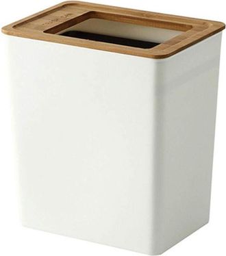 OEM Poubelle Salle De Bain - 7,5 L - Rectangulaire - 23x16x25,5 Cm - Plastique Pp Et Couvercle Bambou - 1 Pi&egrave;ce