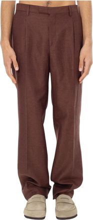 BRIGLIA 1949 Margutta Wool Linen Loose Pants - Heren - Wijde Broeken - Bruin - L - Wol - Broeken