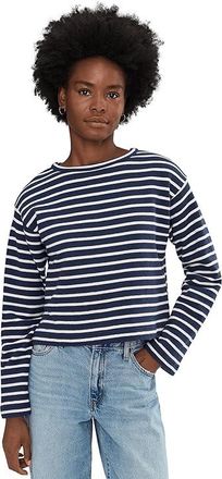 Splendid Livie Stripe Pullover Womens Sweatshirt Navy/Moonstone : LG (Womens 10-12), Nylon/Polyester