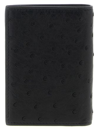 Valentino Garavani Ostrich Leather Card Case - Black