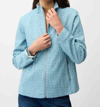 Joseph Ribkoff Denim Jacket With Allover Sequins In Sky Blue