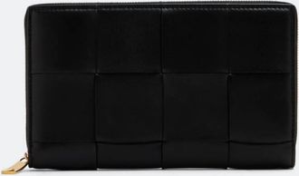Bottega Veneta Black Intreccio Cassette Zip Around Wallet
