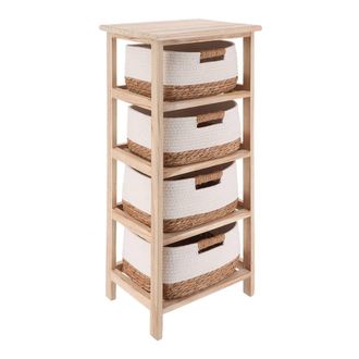 Tendance Mueble De Paulownia Con 4 Cestas Para Plantas Y Algod&oacute;n - Blanco Natural - Tendance