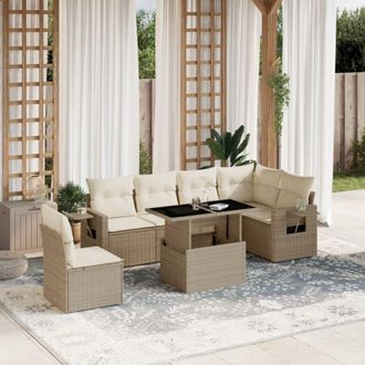 vidaXL Vidaxl - Set Sof&aacute;s De Jard&iacute;n 7 Piezas Y Cojines Rat&aacute;n Sint&eacute;tico Beige