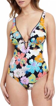 Gottex Womens Rising Sun Deep V One Piece In Black Multi