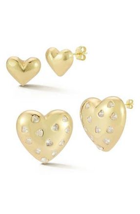 Glaze Jewelry Set of 2 Cubic Zirconia Heart Stud Earrings in Gold at Nordstrom Rack