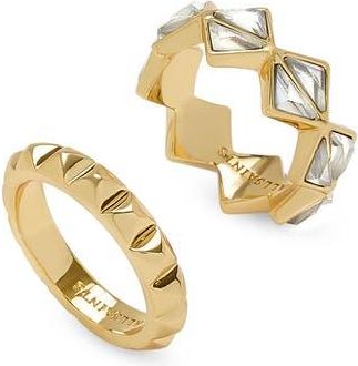 AllSaints Set of 2 Geometric Crystal Band Rings in Gold at Nordstrom Rack, Size 7