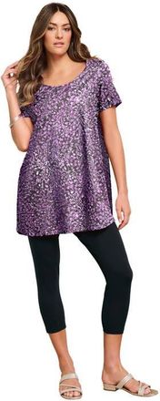 Roaman's Plus Size Cotton Ultimate Scoopneck Swing Tunic in Magenta Swirly Leaves at Nordstrom, Size 28