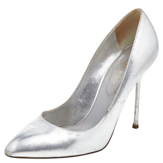 Sergio Rossi Metallic Silver Leather Almond Toe Pumps