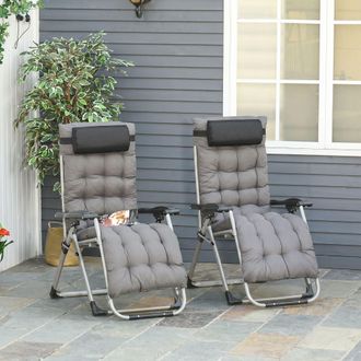 OUTSUNNY 2 PCS Reclining Zero Gravity Chair Folding Lounger Cushion in Dark Grey | Size: 2 Pack