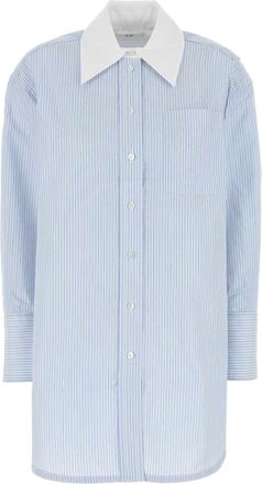 Co Womens Embroidered Poplin Oversize Shirt - Light Blue Cotton - Size X-Small
