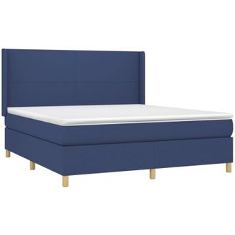 vidaXL Cama Box Spring Colch&oacute;n Y Luces Led Tela Azul 180x200 Cm Vidaxl