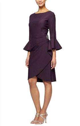 Alex Evenings Sheath Compression Cocktail Dress In Aubergine