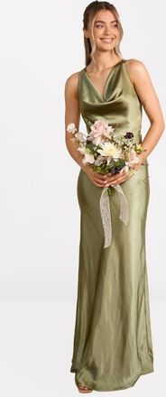 Six Stories Cowl Front Satin Bridesmaid Dress in Moss Green at Nordstrom, Size 12