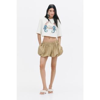 H&M Cropped Embellished T-shirt in White/seahorses at Nordstrom, Size X-Small