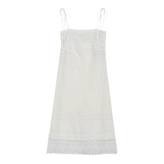 Valentino Natural Linen Straps Dress With Lace - Dresses - Mujer - Blanco - L