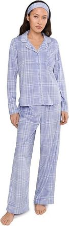 Karen Neuburger Petite Minky Fleece Long Sleeve Notch Top Long Pants Set Womens Pajama Sets Blue Plaid : PXL (US 18P-20P), Polyester