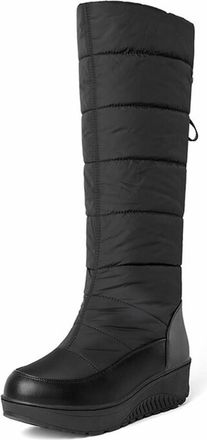 Generic Qynthra Women Winter Boots Knee High Snow Waterproof Quilted Platform Sole Decorative Tassel Warm Padded Mid Calf Ideal for Travel,Black,4.5 UK