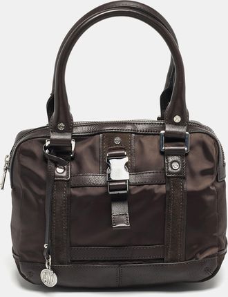 DKNY Dkny Buckle Brown Nylon And Leather Satchel