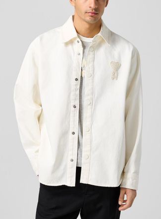 Ami Mens Crocheted logo ivory denim overshirt