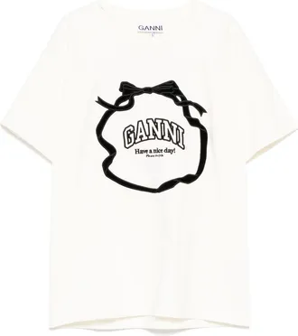 Ganni T-shirt met geborduurd logo - Beige