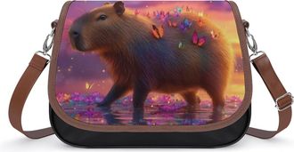 Generic Cute Capybara Butterfly1 Sunset Crossbody Bag Womens Handbag PU Message Bags Shoulder Purse with Adjustable Strap