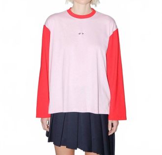 Kk Co. Contrast Long Sleeve Box Tee In Pink /red