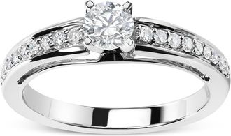 House of Brilliance 14K White Gold 1/2 Cttw Diamond Solitaire Pave Set Engagement Ring at Nordstrom