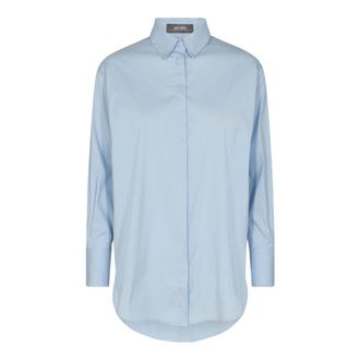 Mos Mosh Lichtblauwe Enola Blouse met Grafische Sneden - Dames - Overhemden - Blauw - XS - Katoen - Overhemden
