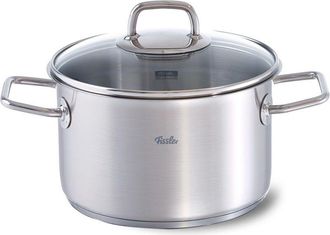 FISSLER Viseo Pentola in acciaio inox 3.6 L, 20 cm, con coperchio in vetro, scala per misurazione interna, bordo per versare, pentola per cottura a