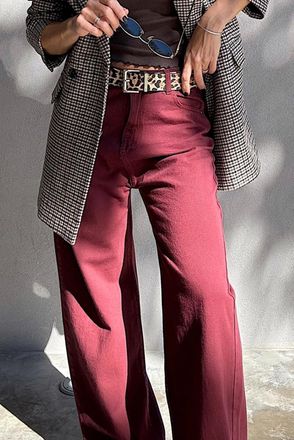 Azura Exchange Womens Relaxed Wide Leg Jeans - Dark Red Cotton - Size 20 UK