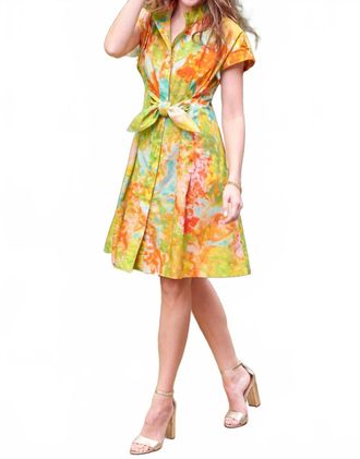 Finley Short Sleeve Rocky Shirt Dress In Orange Green