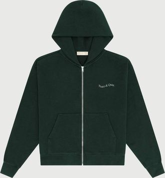 Museum of Peace and Quiet Mens Wordmark Zip Up Hoodie In Forest