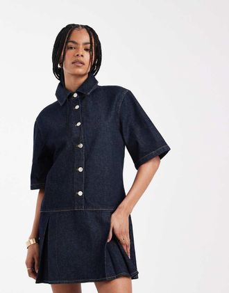 Asos Vestito corto indaco con vita scesa-Blu